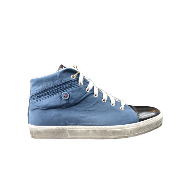 Handmade sneakers blue and black leather